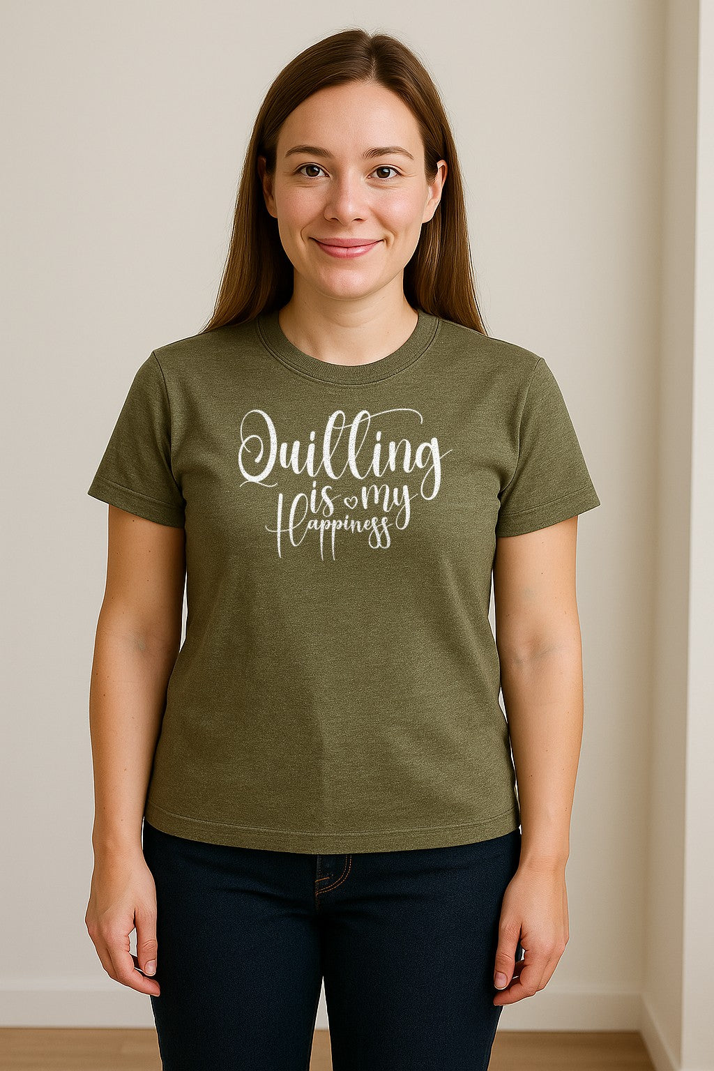 Quilting Is My Happiness T-Shirt, Script Lettering Design for Quilters, Sewing Fans and Craft Makers
