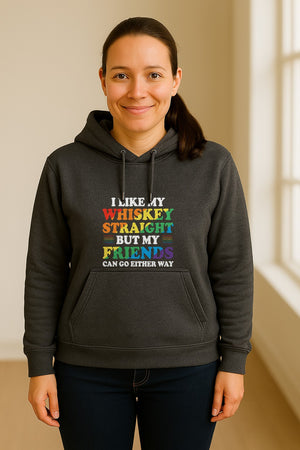 Whiskey Straight Pride Hoodie - Funny Friends Can Go Either Way Quote Pullover for LGBTQ Celebrations