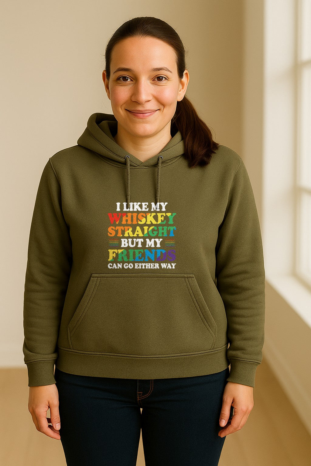 Whiskey Straight Pride Hoodie - Funny Friends Can Go Either Way Quote Pullover for LGBTQ Celebrations