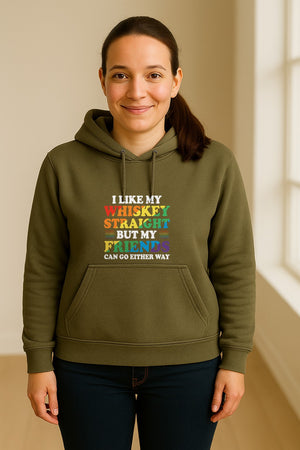 Whiskey Straight Pride Hoodie - Funny Friends Can Go Either Way Quote Pullover for LGBTQ Celebrations