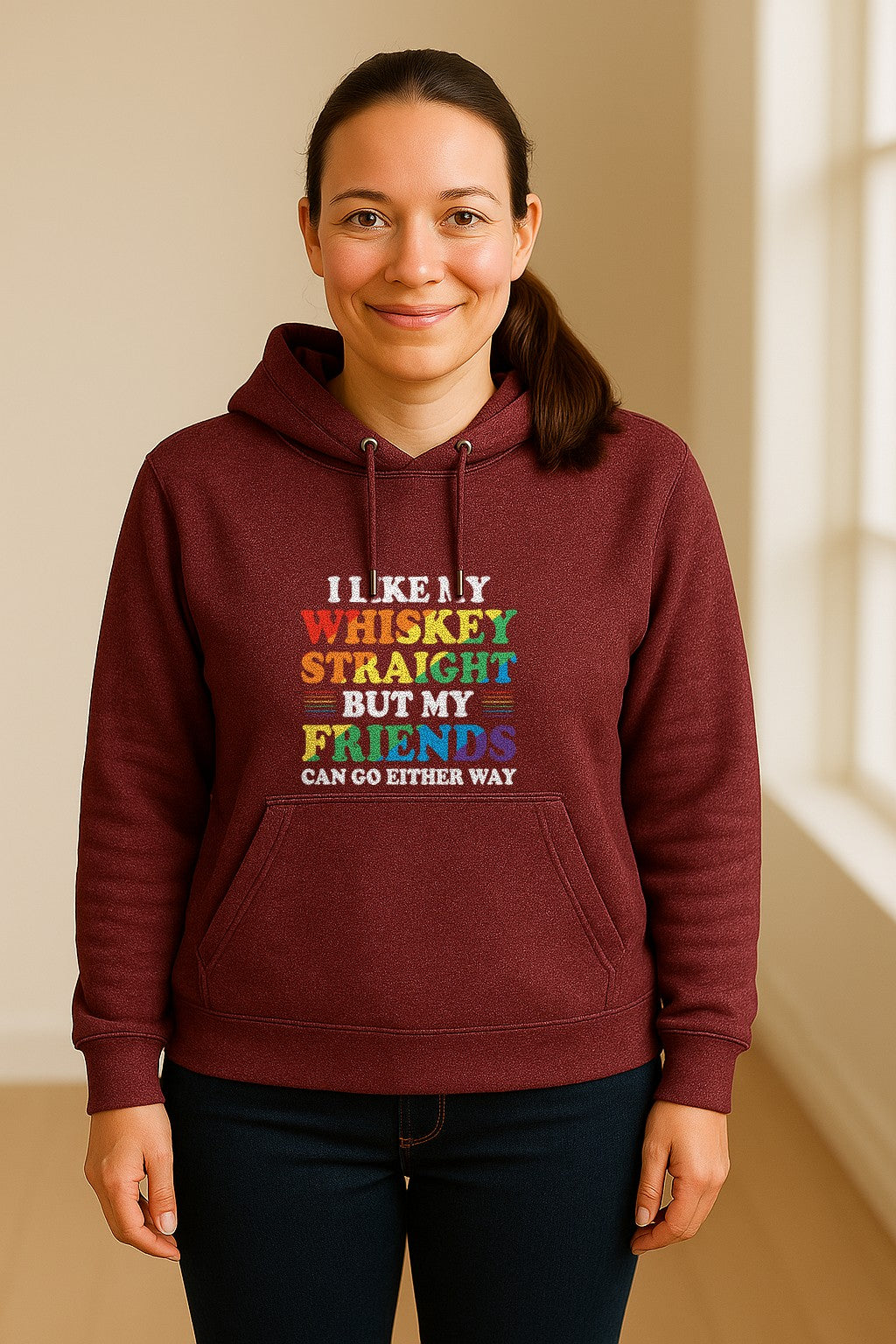 Whiskey Straight Pride Hoodie - Funny Friends Can Go Either Way Quote Pullover for LGBTQ Celebrations