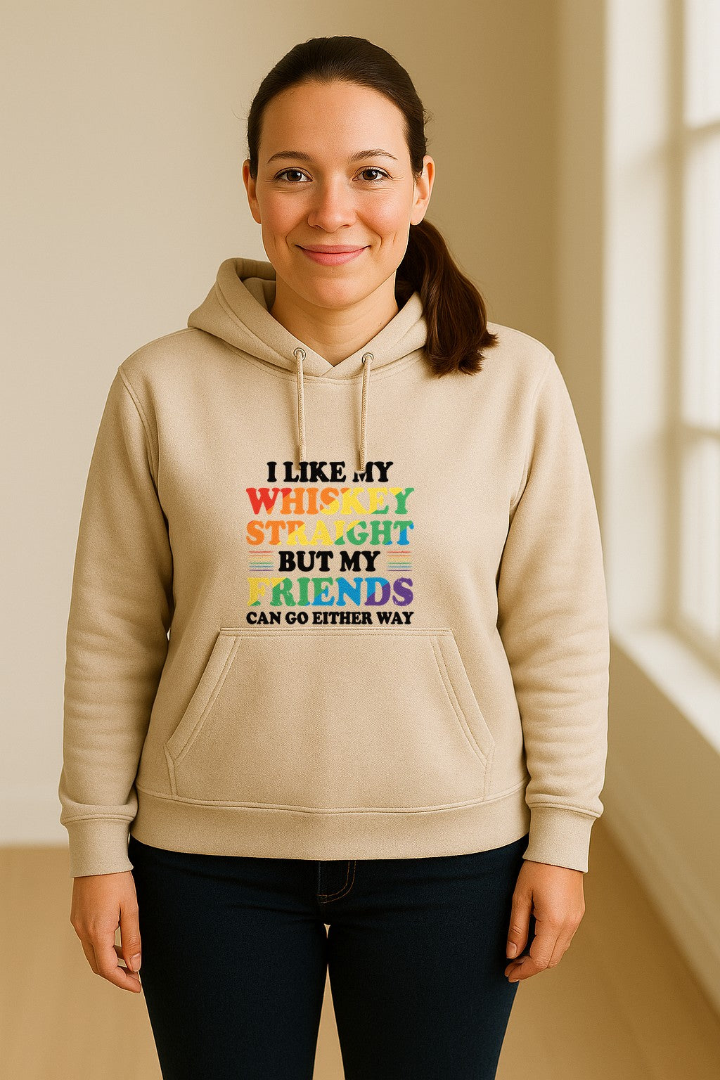 Whiskey Straight Pride Hoodie - Funny Friends Can Go Either Way Quote Pullover for LGBTQ Celebrations