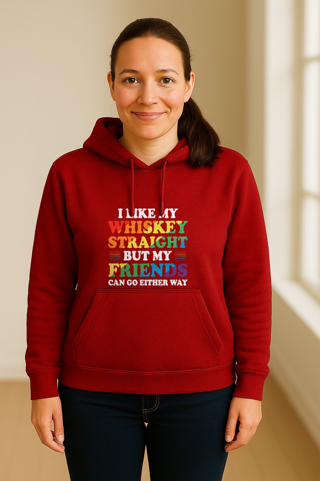 Whiskey Straight Pride Hoodie - Funny Friends Can Go Either Way Quote Pullover for LGBTQ Celebrations