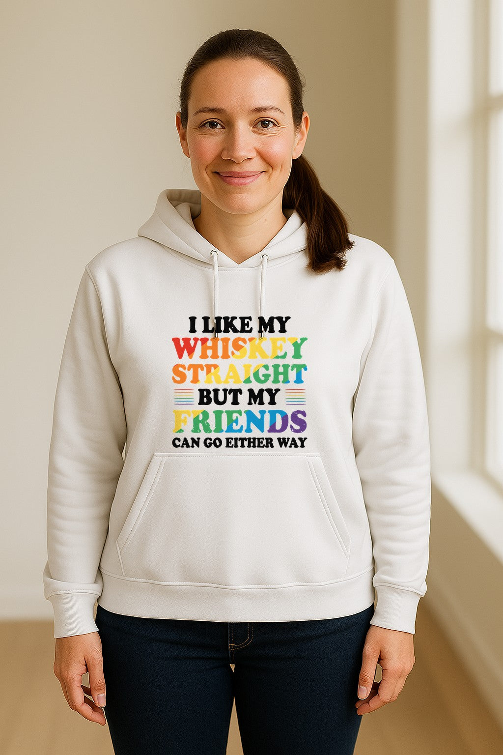 Whiskey Straight Pride Hoodie - Funny Friends Can Go Either Way Quote Pullover for LGBTQ Celebrations