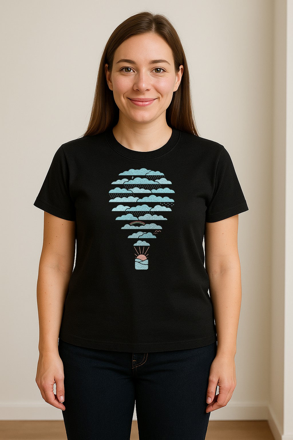 Weather Balloon T-Shirt, Cloud Sky Graphic for Adventure Seekers and Travelers