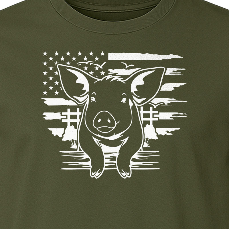 Patriotic Pig T-Shirt, USA Flag Farm Animal Graphic for Farmers and Hog Lovers