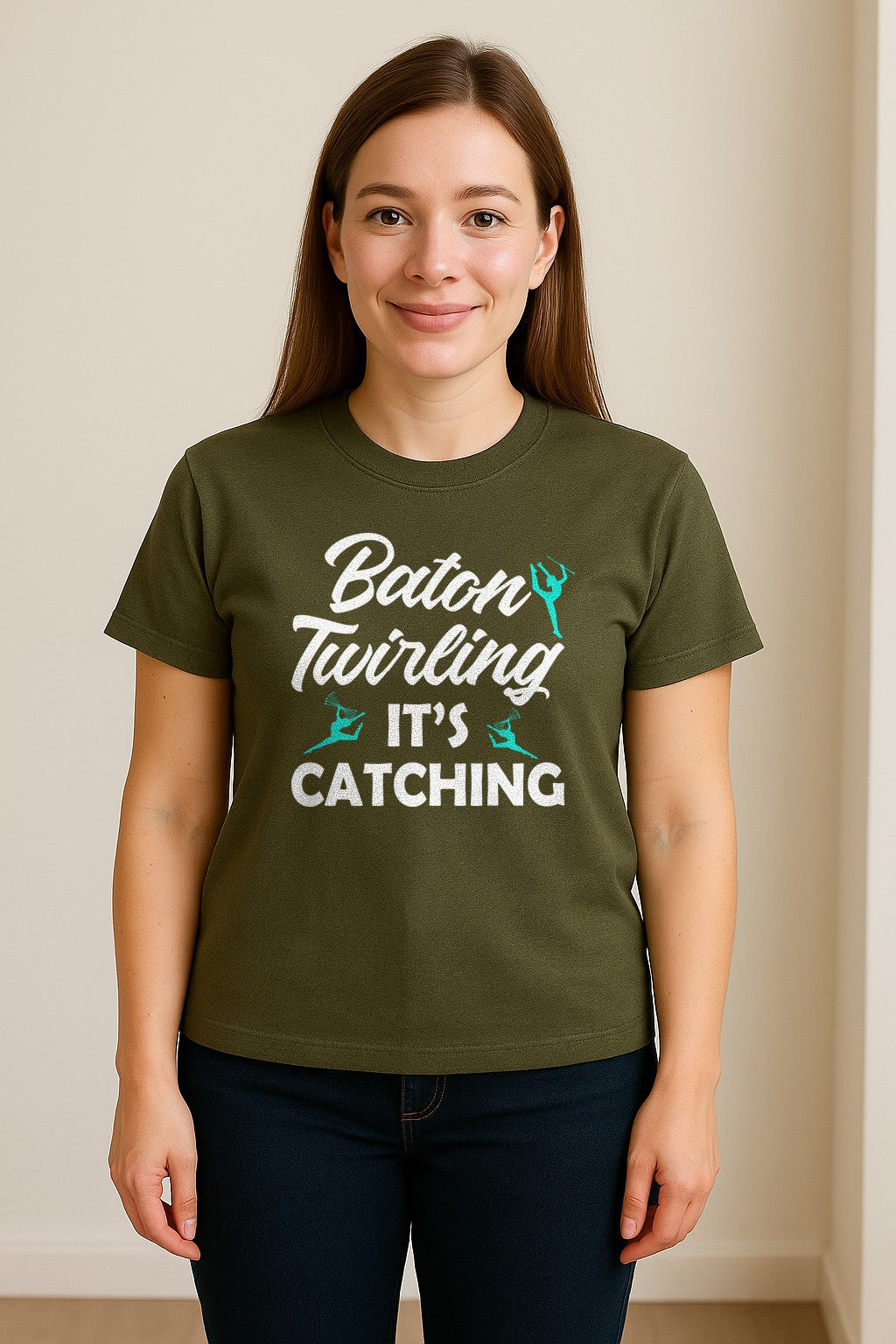Baton Twirling T-Shirt, It's Catching Gymnastics Design for Majorettes and Performers