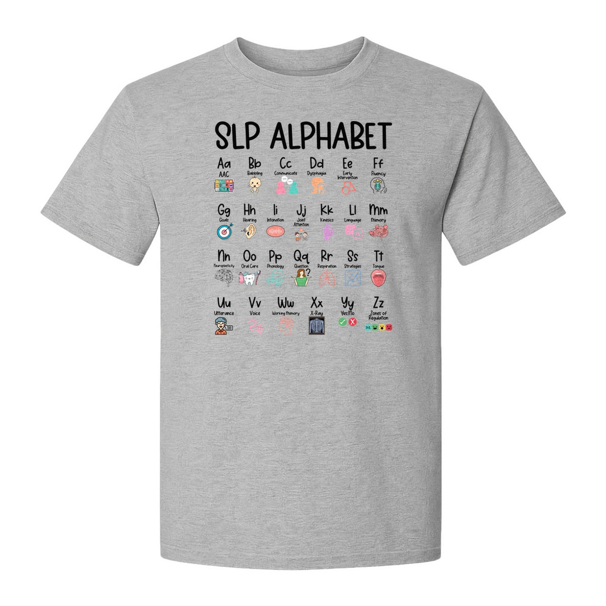 Speech Therapist T-Shirt, SLP Alphabet Design for Language Pathologists and Therapy Professionals