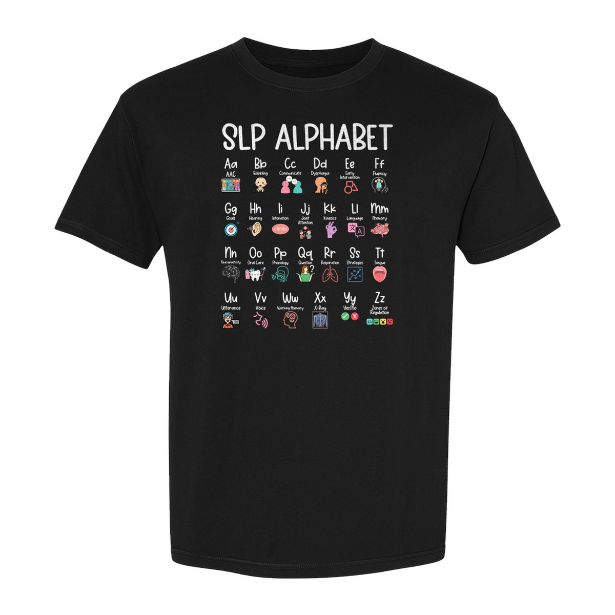 Speech Therapist T-Shirt, SLP Alphabet Design for Language Pathologists and Therapy Professionals