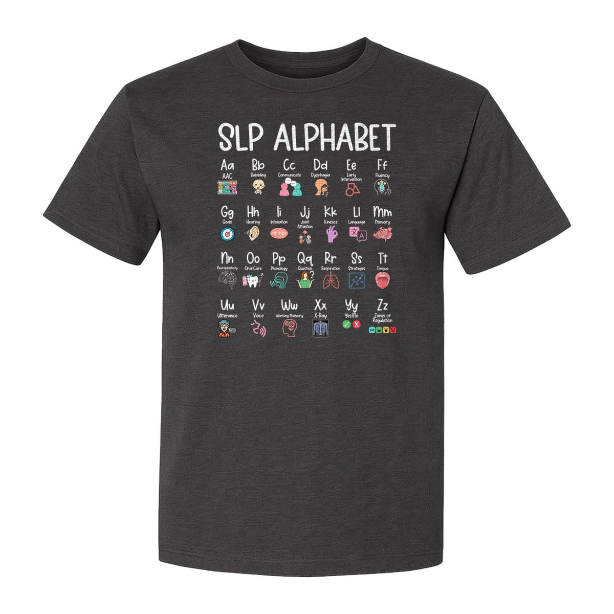 Speech Therapist T-Shirt, SLP Alphabet Design for Language Pathologists and Therapy Professionals