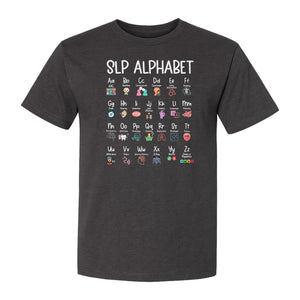 Speech Therapist T-Shirt, SLP Alphabet Design for Language Pathologists and Therapy Professionals