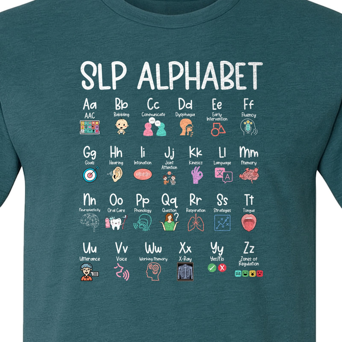 Speech Therapist T-Shirt, SLP Alphabet Design for Language Pathologists and Therapy Professionals