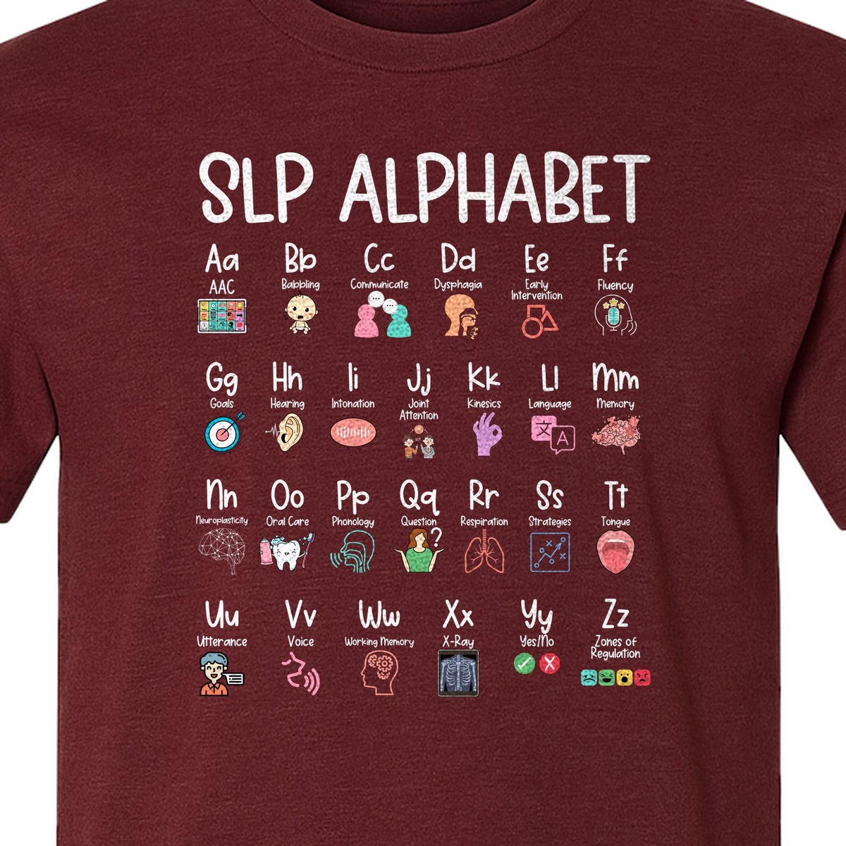 Speech Therapist T-Shirt, SLP Alphabet Design for Language Pathologists and Therapy Professionals