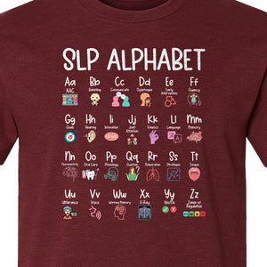 Speech Therapist T-Shirt, SLP Alphabet Design for Language Pathologists and Therapy Professionals