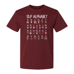 Speech Therapist T-Shirt, SLP Alphabet Design for Language Pathologists and Therapy Professionals