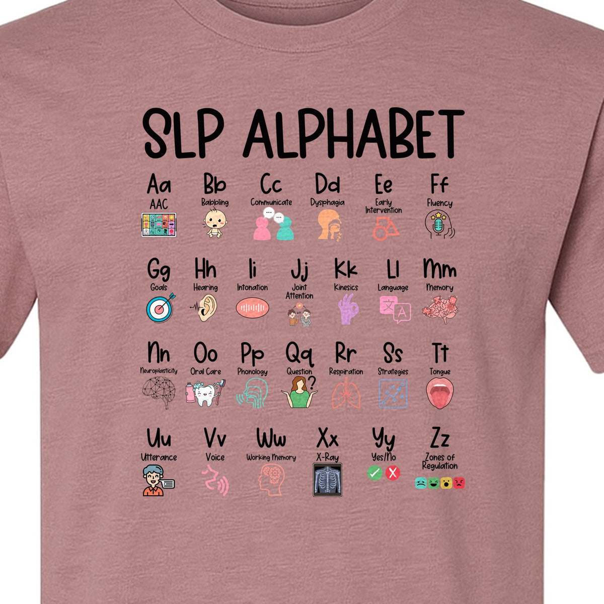 Speech Therapist T-Shirt, SLP Alphabet Design for Language Pathologists and Therapy Professionals