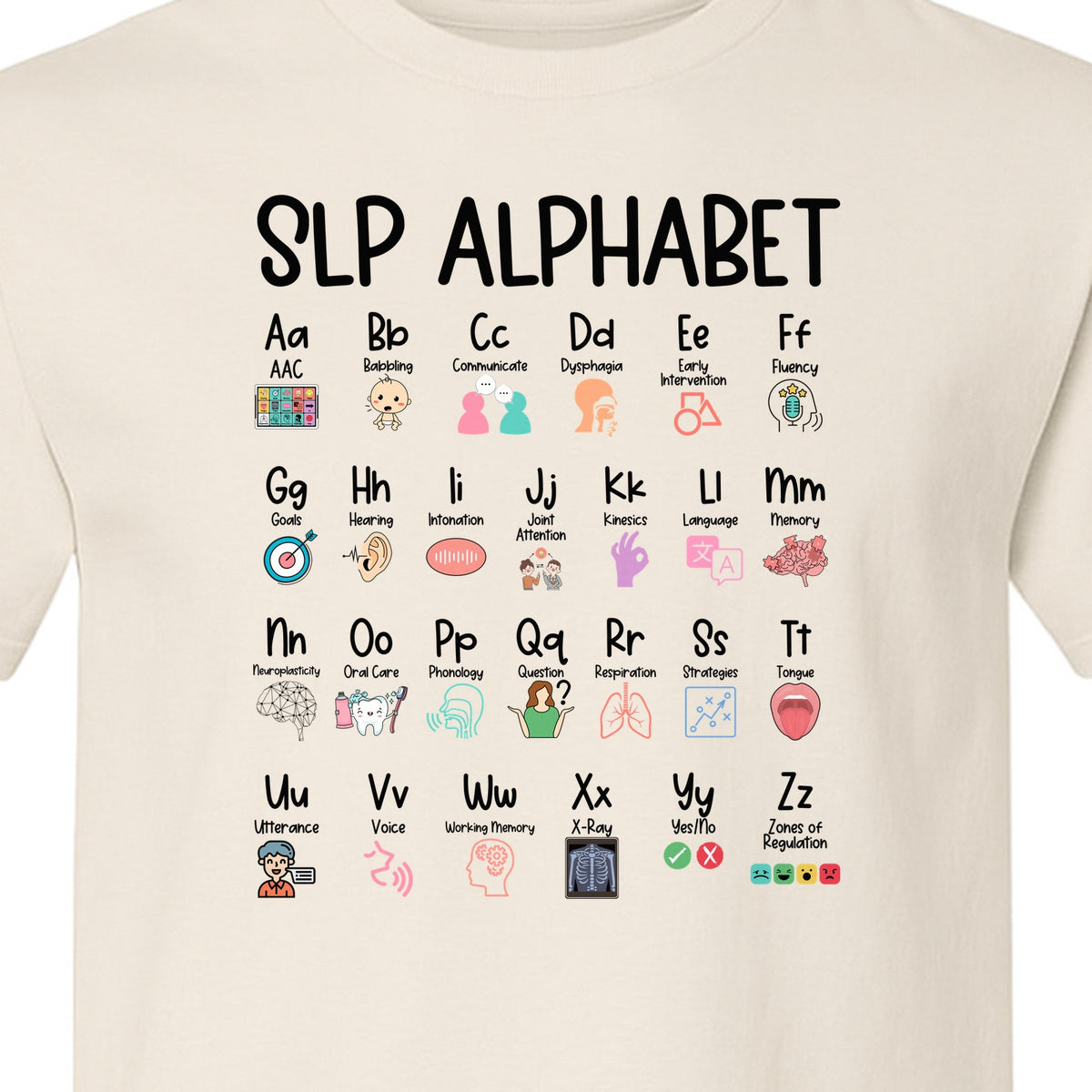 Speech Therapist T-Shirt, SLP Alphabet Design for Language Pathologists and Therapy Professionals