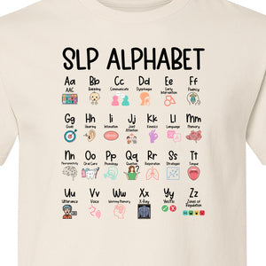 Speech Therapist T-Shirt, SLP Alphabet Design for Language Pathologists and Therapy Professionals