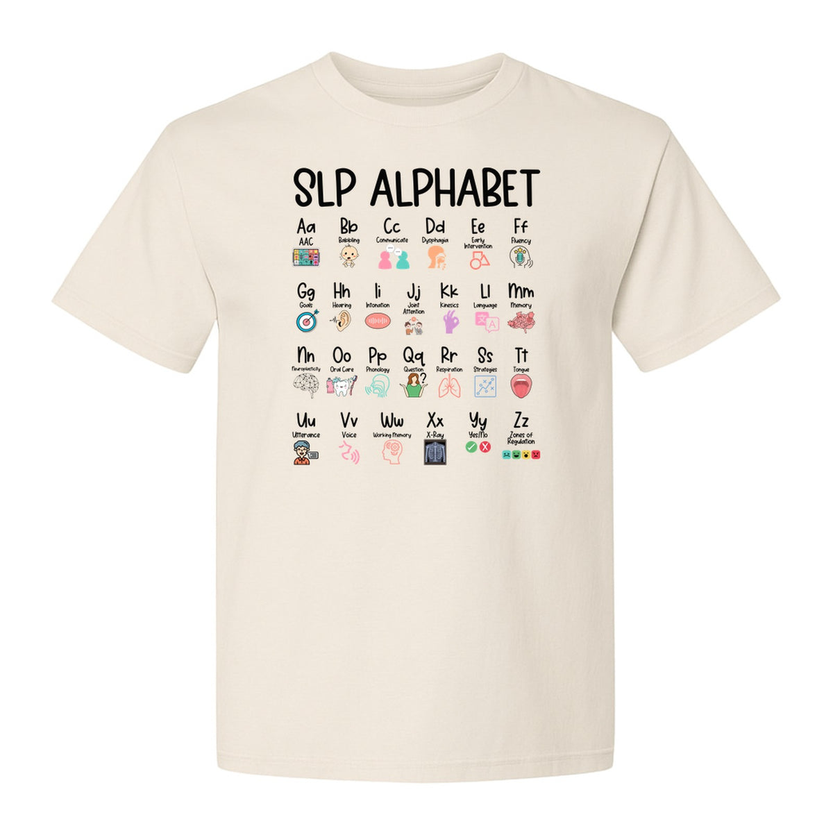 Speech Therapist T-Shirt, SLP Alphabet Design for Language Pathologists and Therapy Professionals