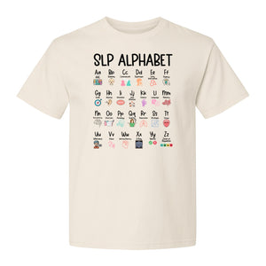 Speech Therapist T-Shirt, SLP Alphabet Design for Language Pathologists and Therapy Professionals