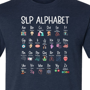 Speech Therapist T-Shirt, SLP Alphabet Design for Language Pathologists and Therapy Professionals