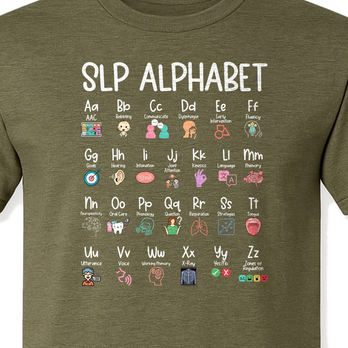 Speech Therapist T-Shirt, SLP Alphabet Design for Language Pathologists and Therapy Professionals