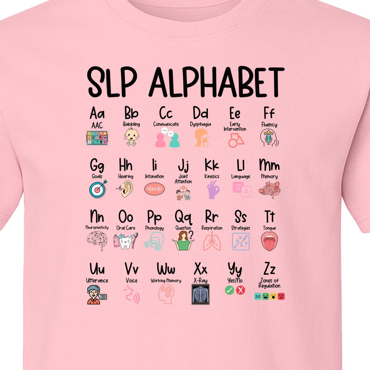 Speech Therapist T-Shirt, SLP Alphabet Design for Language Pathologists and Therapy Professionals