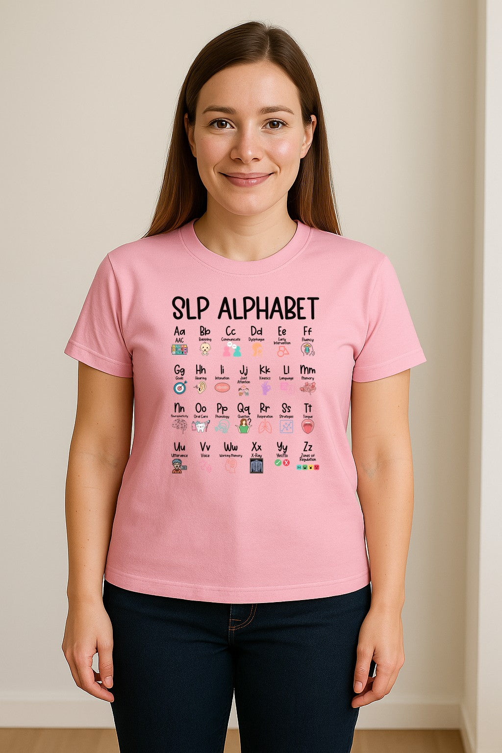 Speech Therapist T-Shirt, SLP Alphabet Design for Language Pathologists and Therapy Professionals