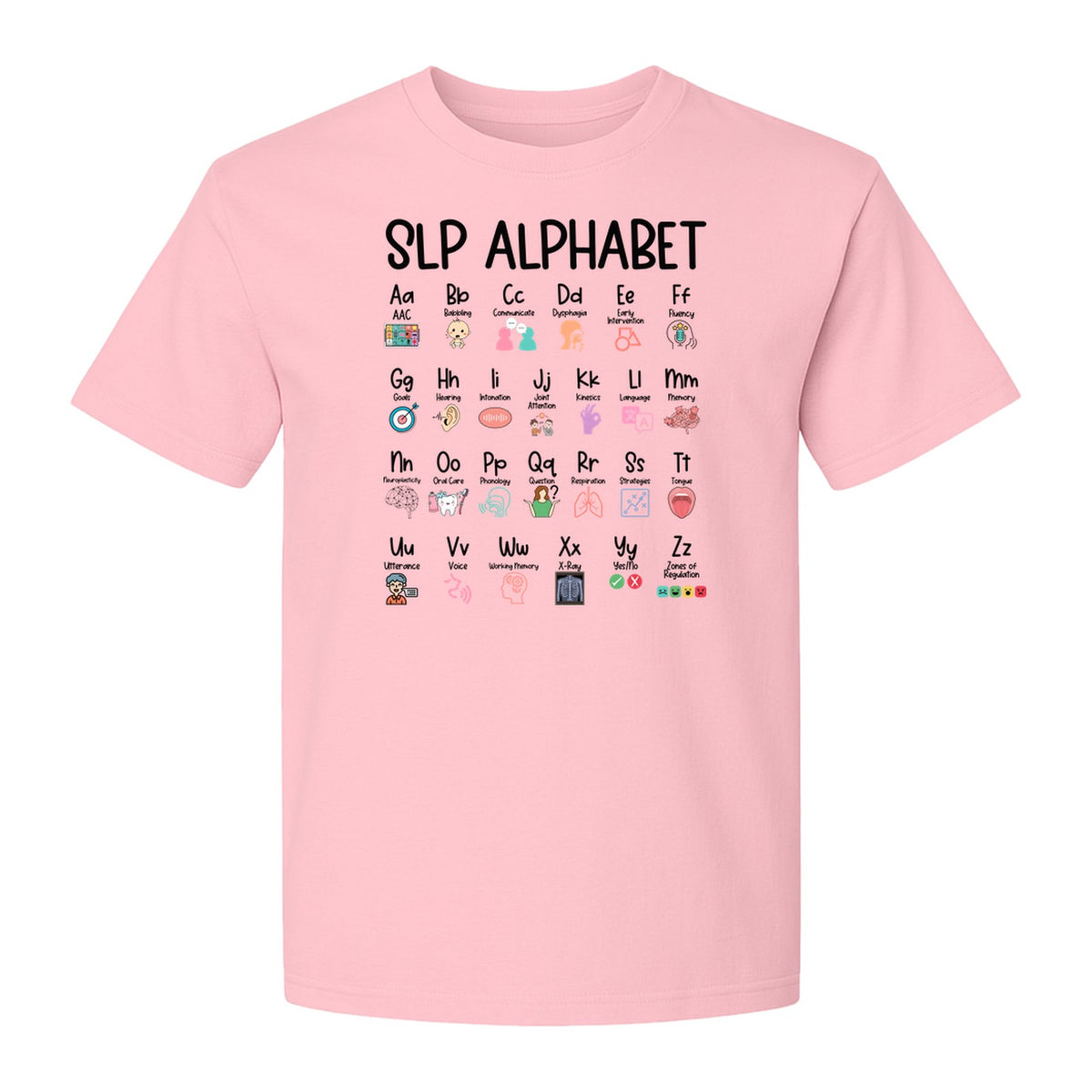 Speech Therapist T-Shirt, SLP Alphabet Design for Language Pathologists and Therapy Professionals