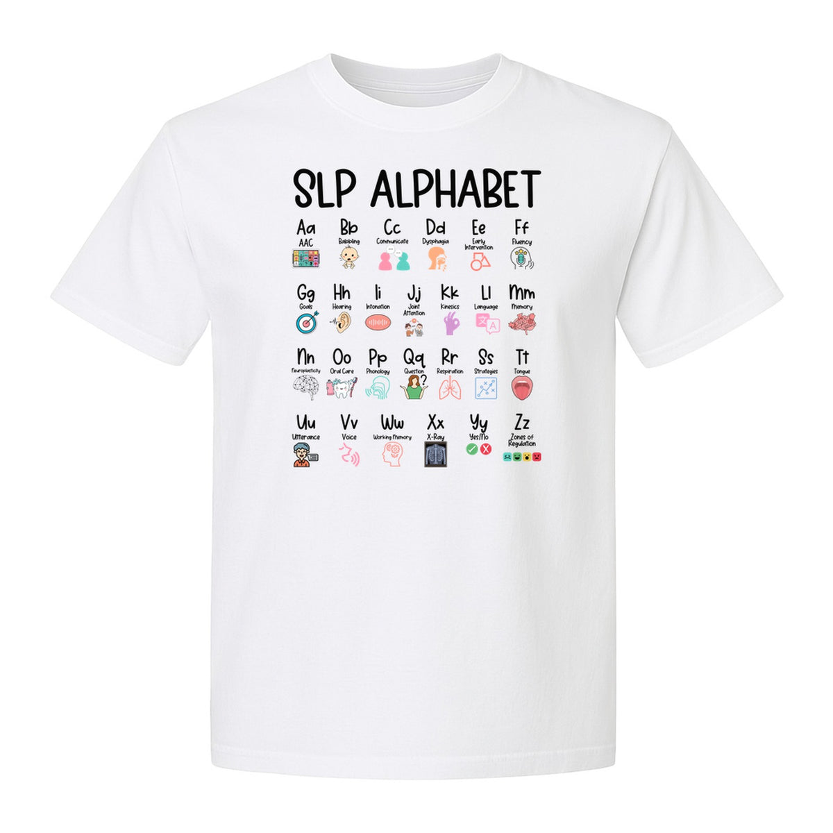 Speech Therapist T-Shirt, SLP Alphabet Design for Language Pathologists and Therapy Professionals