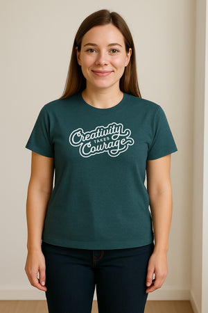 Art Teacher T-Shirt, Creativity Takes Courage Script Design for Artists and Makers