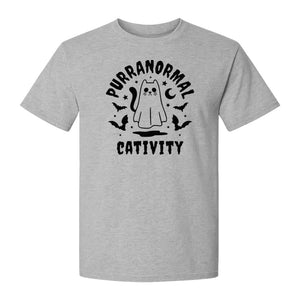 Purranormal Cativity T-Shirt, Ghost Kitty Halloween Graphic for Spooky Season and Feline Lovers