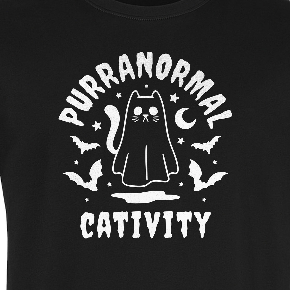 Purranormal Cativity T-Shirt, Ghost Kitty Halloween Graphic for Spooky Season and Feline Lovers