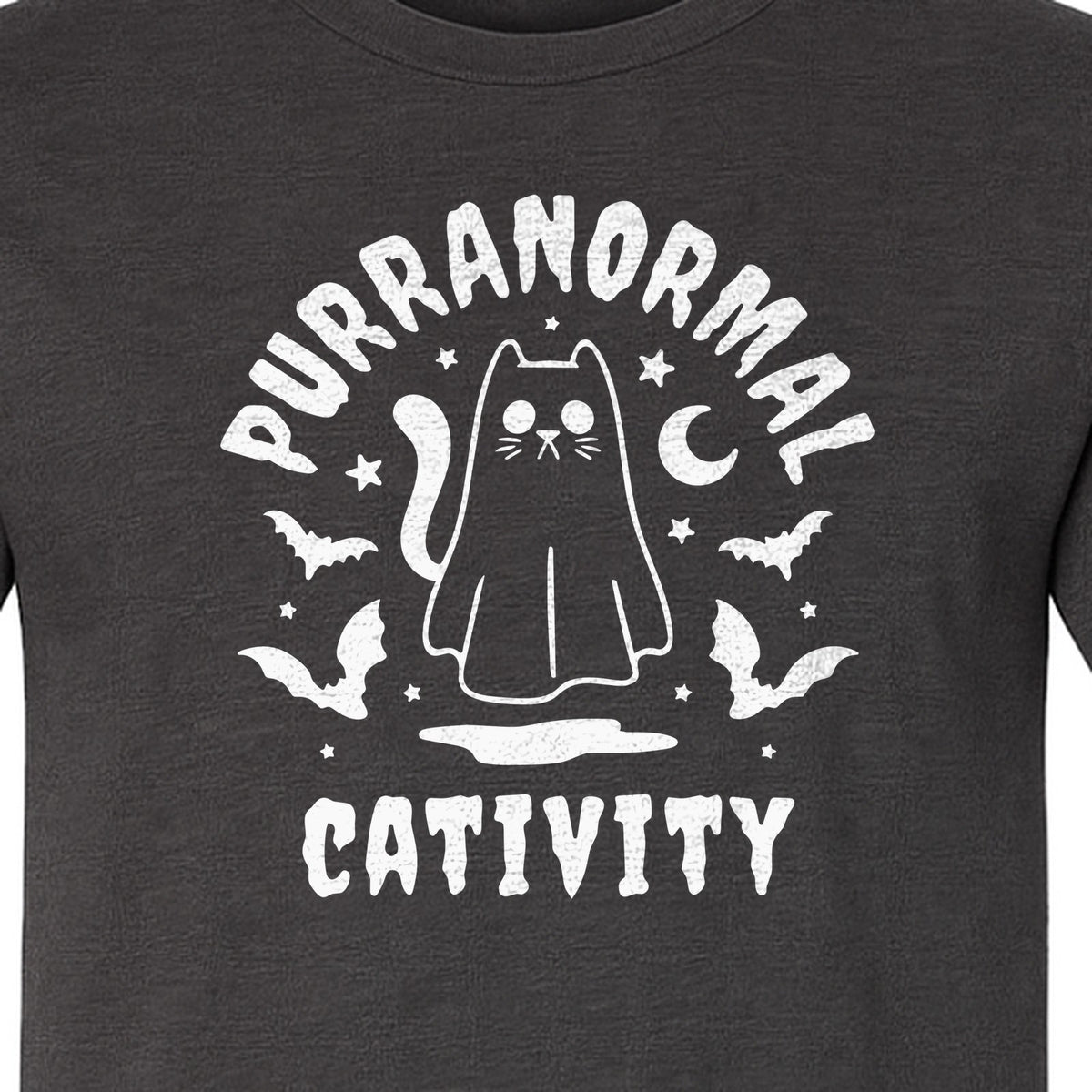 Purranormal Cativity T-Shirt, Ghost Kitty Halloween Graphic for Spooky Season and Feline Lovers