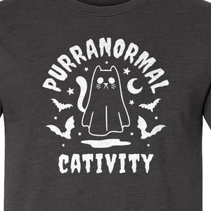 Purranormal Cativity T-Shirt, Ghost Kitty Halloween Graphic for Spooky Season and Feline Lovers