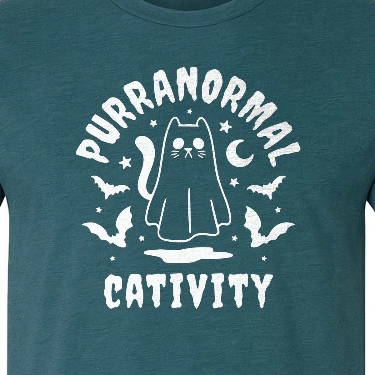 Purranormal Cativity T-Shirt, Ghost Kitty Halloween Graphic for Spooky Season and Feline Lovers