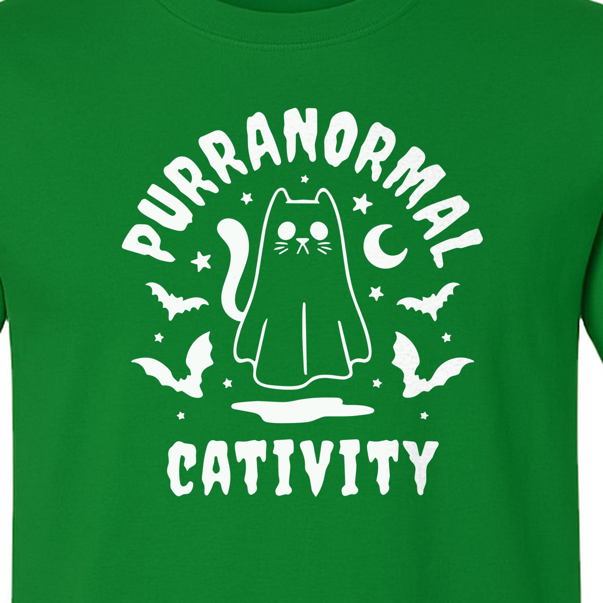 Purranormal Cativity T-Shirt, Ghost Kitty Halloween Graphic for Spooky Season and Feline Lovers