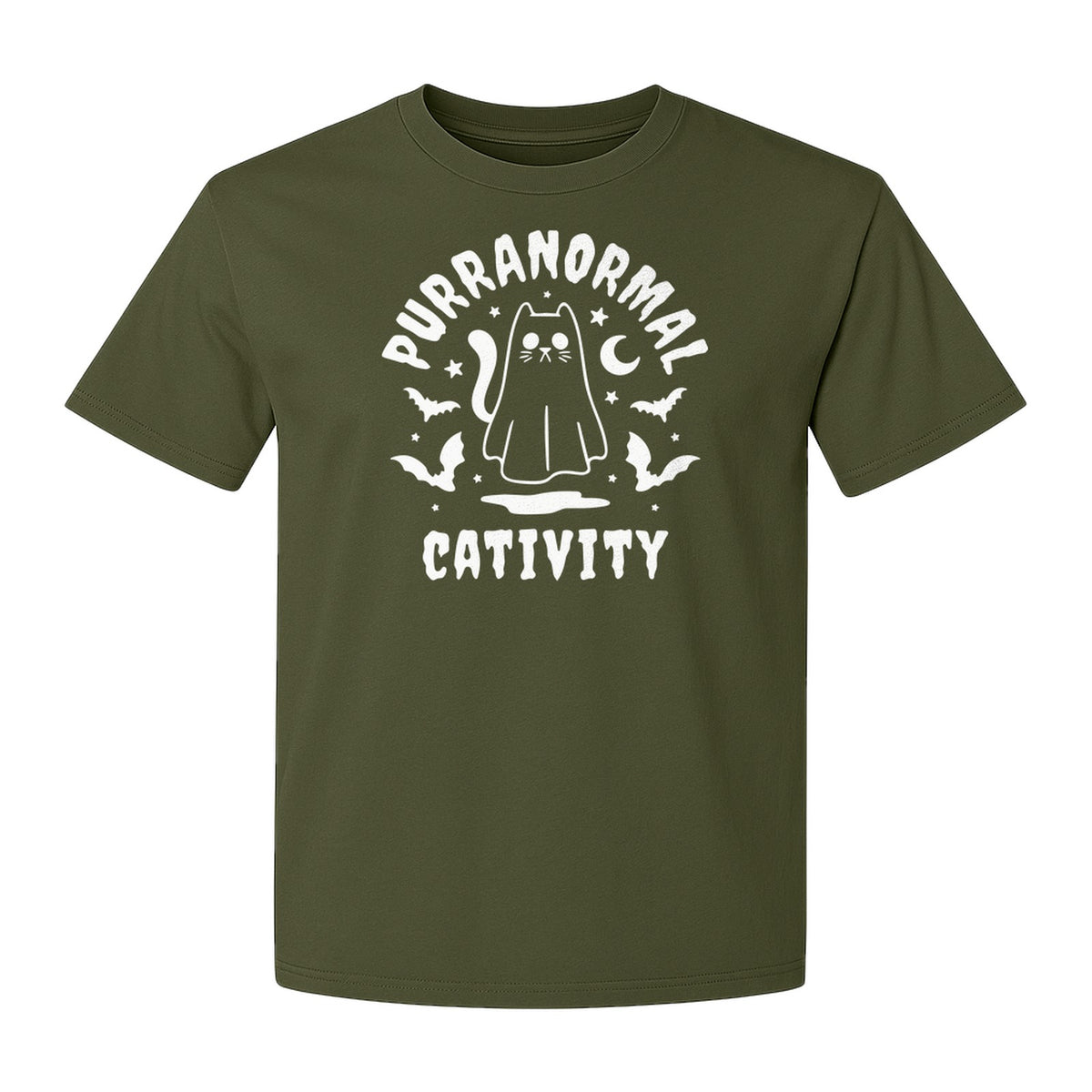 Purranormal Cativity T-Shirt, Ghost Kitty Halloween Graphic for Spooky Season and Feline Lovers