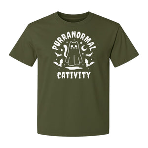 Purranormal Cativity T-Shirt, Ghost Kitty Halloween Graphic for Spooky Season and Feline Lovers