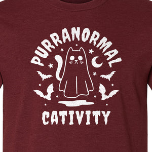 Purranormal Cativity T-Shirt, Ghost Kitty Halloween Graphic for Spooky Season and Feline Lovers