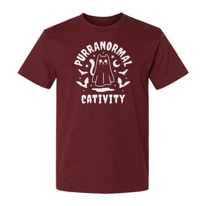 Purranormal Cativity T-Shirt, Ghost Kitty Halloween Graphic for Spooky Season and Feline Lovers