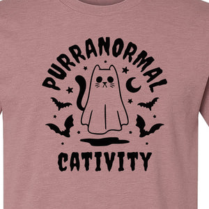 Purranormal Cativity T-Shirt, Ghost Kitty Halloween Graphic for Spooky Season and Feline Lovers