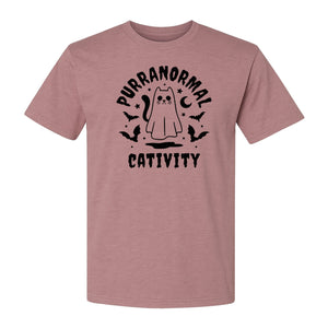 Purranormal Cativity T-Shirt, Ghost Kitty Halloween Graphic for Spooky Season and Feline Lovers