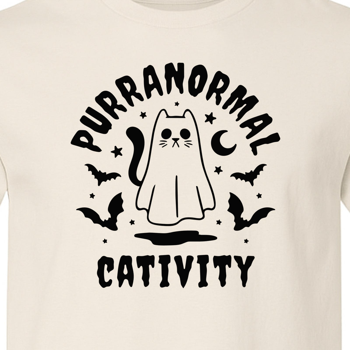 Purranormal Cativity T-Shirt, Ghost Kitty Halloween Graphic for Spooky Season and Feline Lovers