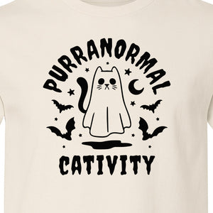 Purranormal Cativity T-Shirt, Ghost Kitty Halloween Graphic for Spooky Season and Feline Lovers