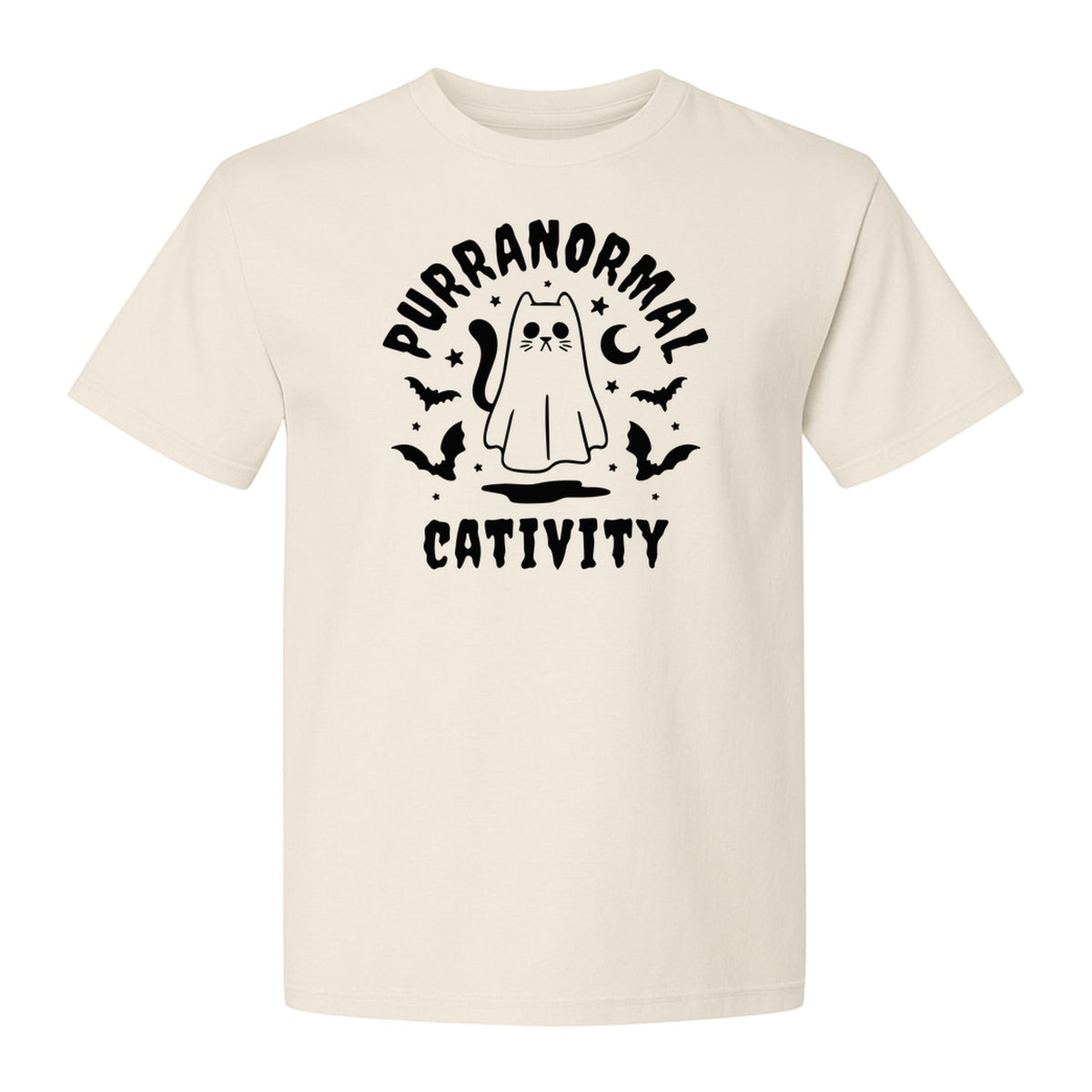 Purranormal Cativity T-Shirt, Ghost Kitty Halloween Graphic for Spooky Season and Feline Lovers