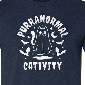 Purranormal Cativity T-Shirt, Ghost Kitty Halloween Graphic for Spooky Season and Feline Lovers