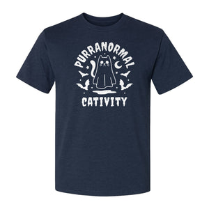 Purranormal Cativity T-Shirt, Ghost Kitty Halloween Graphic for Spooky Season and Feline Lovers
