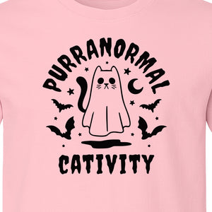 Purranormal Cativity T-Shirt, Ghost Kitty Halloween Graphic for Spooky Season and Feline Lovers