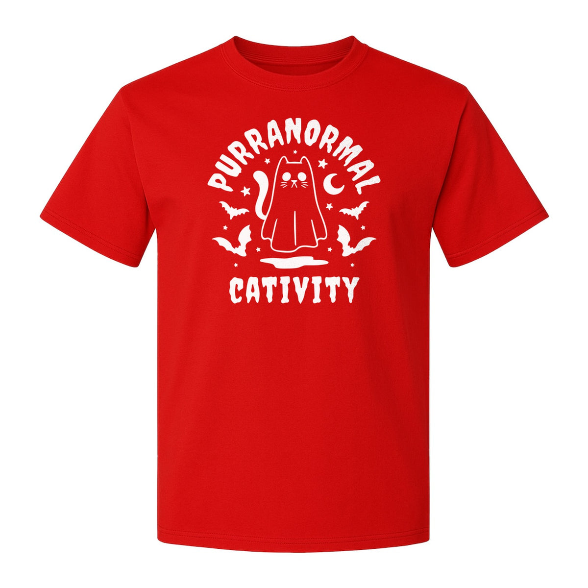 Purranormal Cativity T-Shirt, Ghost Kitty Halloween Graphic for Spooky Season and Feline Lovers